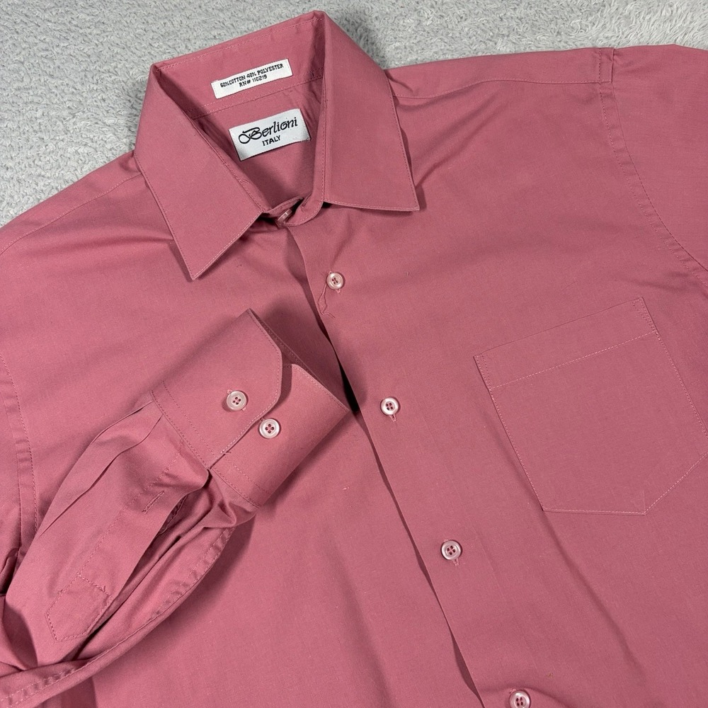 Berlioni Italy Dress Shirt Mens Medium Pink Long Sleeve Cotton Poly Blend